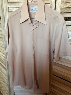 Men's Sears  Knit Vintage Button-Down Shirt in Tan 16. 1/2